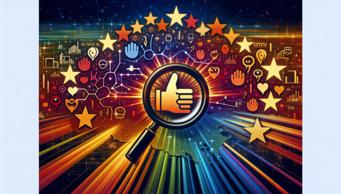 A magnifying glass over a digital map featuring restaurant icons, charts, and customer reviews illustrating competitive insights on Yelp.