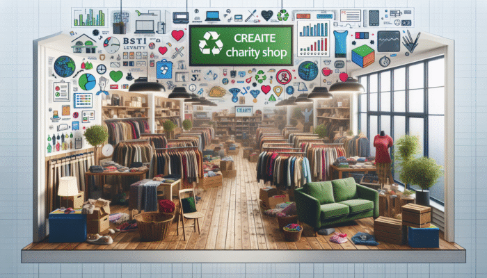 A charity shop showcasing second-hand furniture and clothing, promoting recycling and reuse.