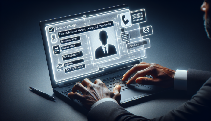 Individual using laptop to claim their business listing by entering details and selecting verification method.