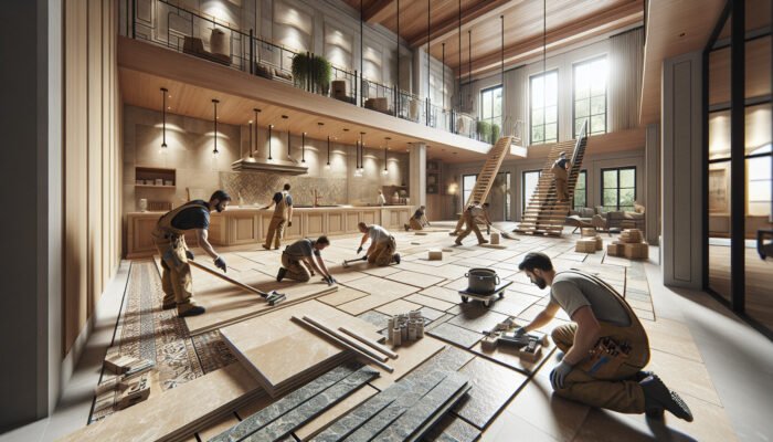 Luxurious Sorrento limestone floor installation in Dundee home, showcasing detailed, durable craftsmanship.