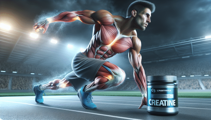 An athlete recovering rapidly from muscle strain with creatine, reducing inflammation and soreness, ready to return to intense sports training.