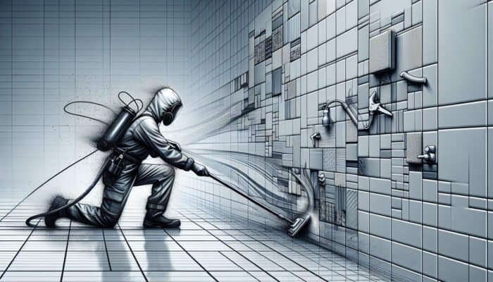 A professional cleaner using specialised tools to clean and protect tiles and grout in a modern UK home.