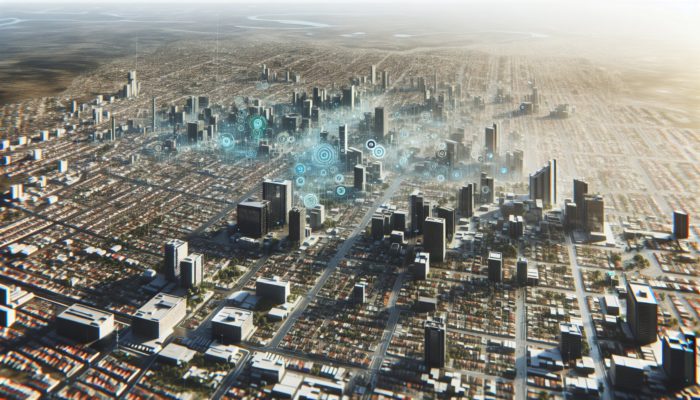 Aerial view of Mthatha's neighbourhoods, illustrating property value variations and proximity to the city centre.