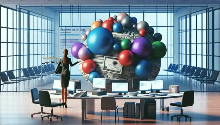 Understanding Debt Consolidation: UK Guide | DCL Infographic on debt consolidation in the UK showcasing charts and a person managing their debts in a modern office.