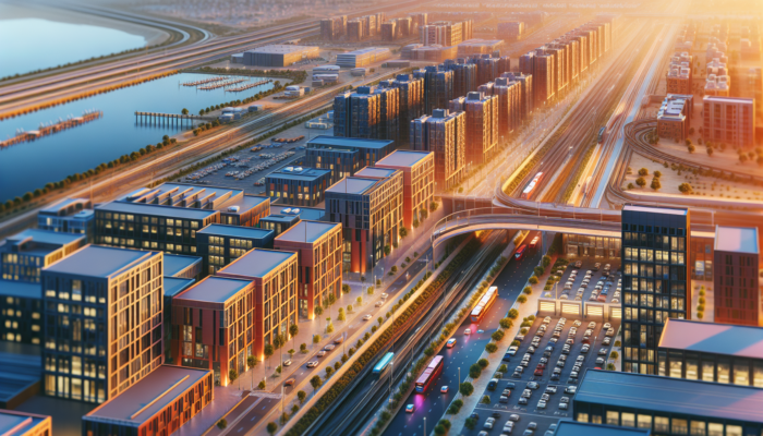 Aerial view of Kimberley, South Africa at dawn, showing modern mid-level properties along transport routes and growing infrastructure.